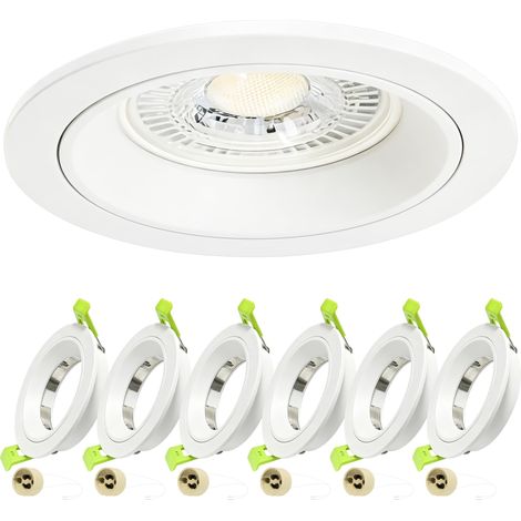 Spot LED Encastrable 230V Aluminium Cadre Avec Douille GU10, Spots de Plafond Trou de Montage 75mm, Encastrable Plafond GU10 Spot LED Salle de Bain, Cuisine et Salon, Lot de 6, Blanc (1/5)