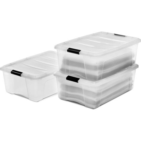 Iris Ohyama Scatole Portaoggetti in con Coperchio, 30L, Lotto di 3, Trasparente, Clip di Bloccaggio, Empilabile, Maniglia, Per Camera, Armadio, Ufficio, Organizzatore, Senza BPA, DDNTB-30 (1/5)