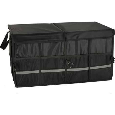 Organisateur de coffre de voiture 60 x 35 x 30 cm, noir, 50 L, polyester, bandes réfléchissantes, séparateur ajustable (1/5)