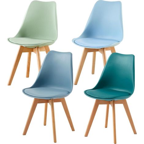4er Set Esszimmerstühle Skandinavisch mit PU-Sitzkissen & Massivholzbeinen, Bunt (1/5)
