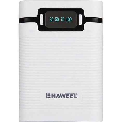 Étui de chargement Haweel pour 4 batteries 18650, rechargeable, avec double port USB, blanc. (1/5)