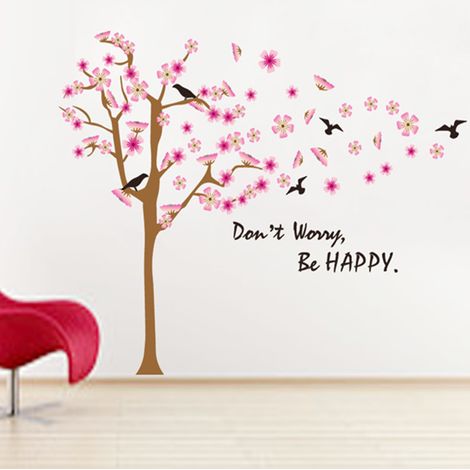 Stickers Muraux Fleur de Cerisier Arbre Autocollant Mural Floral Branche Arbre Décoration Murale Salon Chambre Enfants Bébé Pépinière