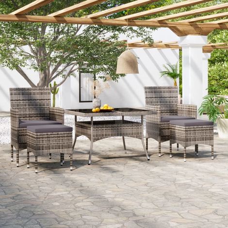 5-tlg. Garten-Essgruppe Poly Rattan und Hartglas Grau vidaXL (1/5)