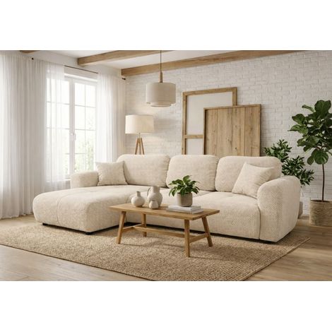 Ecksofa mit Schlaffunktion BRUSK MAX in Stoff Pop Creme Ottomane Links (1/5)