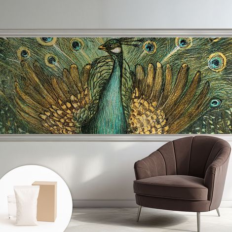 Papier peint avec colle pour décoration moderne de salon chambre à coucher cuisine et bureau Facile Paon majestueux 250x104 cm (1/5)