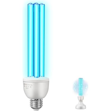 Ampoule UV 25W, Lampe Germicide UVC 254nm avec Douille E27, Stérilisation à 360° pour 500 Pi², Efficace contre les Bactéries dans le Salon, la Cuisine, le Bureau, le Sous-sol (Ozone) (1/4)