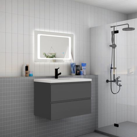 Acezanble 800mm Bathroom Vanity Unit with Basin Sink Cabinet Wall Mounted, 2 Soft Drawers-Grey (1/5)