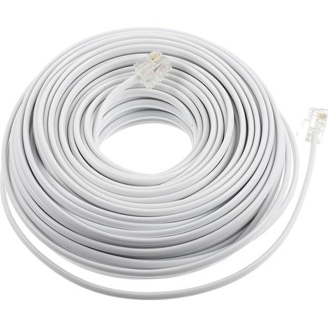 1 Câble Téléphonique 20M RJ11 6P4C Blanc 4 Conducteurs Cuivre PVC Pour Bureau Fax Modem (1/5)
