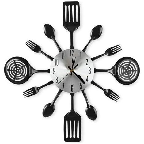 Grandes horloges murales de cuisine de 40,6 cm avec cuillères et fourchettes, excellente décoration d'intérieur et de beaux cadeaux, noir (1/5)