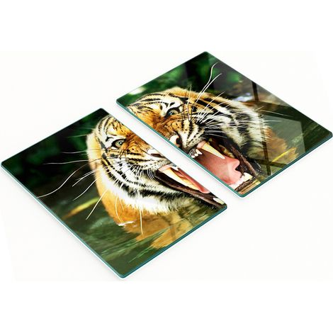 Küchenschneidebretter aus Glas mit brüllendem Tigermotiv, 2 x 40 x 52 cm (1/5)