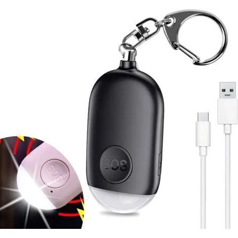 130 DB Alarme Personnelle d'urgence,Rechargeable Alarme de Sécurité avec LED Lampe de Poche Torche Alarme Anti Agression,pour Femme Enfants Personnes Agées Aventurier-Noir (1/5)