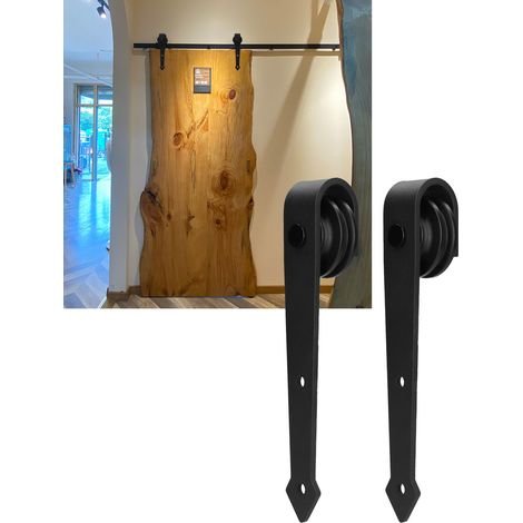 Kit de fixation pour porte coulissante barn - Roues à roulement carbone (2 roues + 4 vis) - Kit d'accrochage silencieux pour porte barn d'intérieur (1/4)