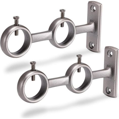 Soporte doble para barra de cortina con 2 ganchos de sujeción, apto para barras de cortina de salón y dormitorio (plateado). (1/5)