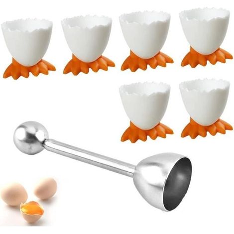 Coquetier - 6 PCS Coquetiers Blanc - Ouvre Oeuf Inclus - Design Créatif - Pour Adultes (1/4)