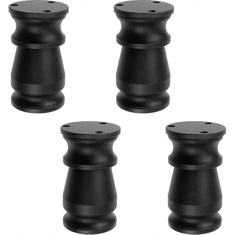 Pieds de meubles réglables, pieds de meubles robustes en alliage d'aluminium noir de 3,1 à 3,5 pouces avec patins en caoutchouc transparent, adaptés au remplacement des pieds d'armoires. (1/5)