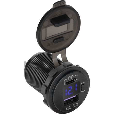 Cargador de coche USB + USB Tipo-C con función QC y PD (1/3)