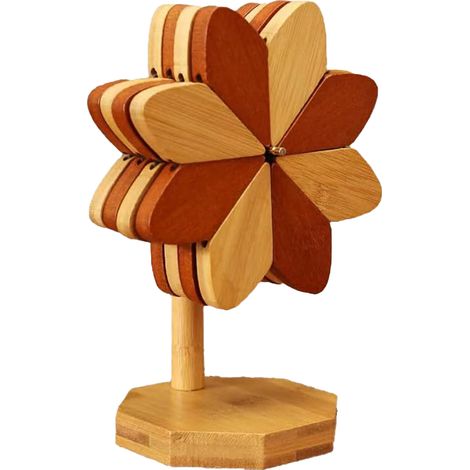 6 dessous de plat en bois, forme de moulinet, pliables, isolants pour plats chauds, casseroles, bols et théières, décoration Saint-Valentin (1/5)