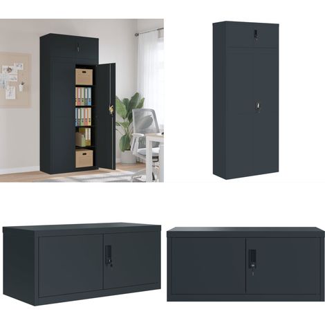 Aktenschrank Anthrazit 90x40x220 cm Stahl - Aktenschrank Stahl - Aktenschrank mit 4 Einlegeböden (1/5)
