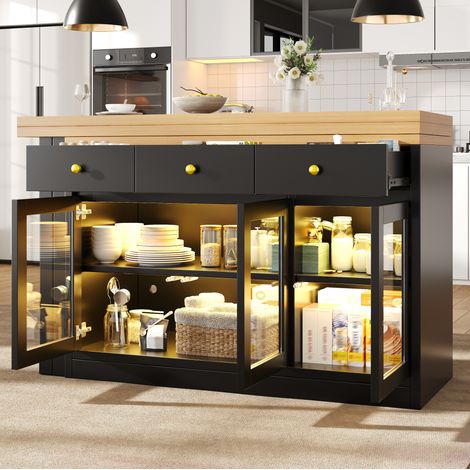 Îlot de cuisine extensible 131,5-210 cm en MDF blanc avec rangement - CHICFURN (1/5)
