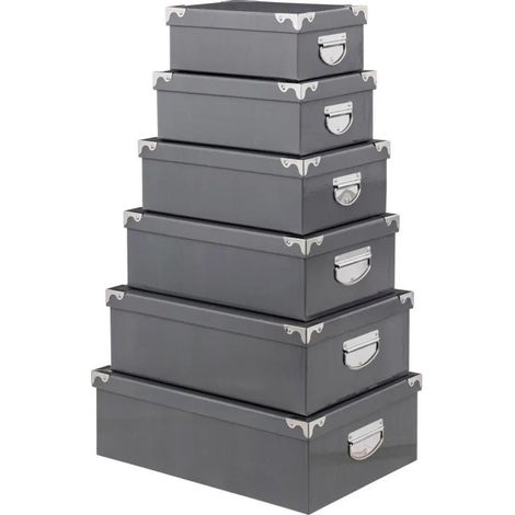 Set de 6 Boîtes de Rangement "Uni" 48cm Gris Foncé