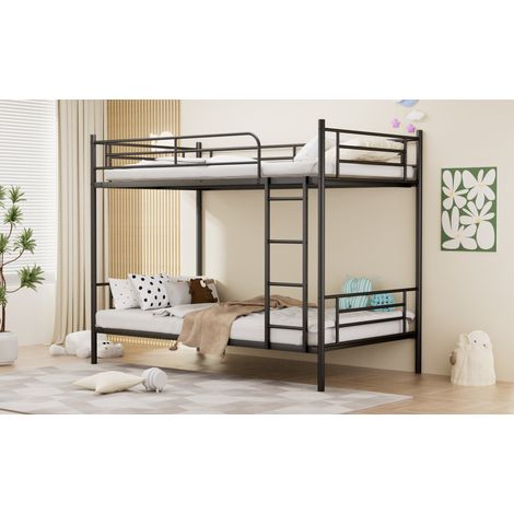 Litera 90x190 cm de acero con escalera y barandillas altas, negra DESVIAE (1/5)