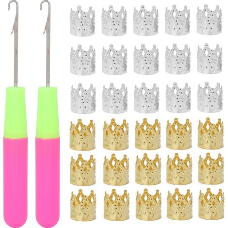 Kit de tresses cadenettes : crochet à verrou, aiguilles à crochet, bagues à cheveux, accessoires de décoration capillaire (1/5)
