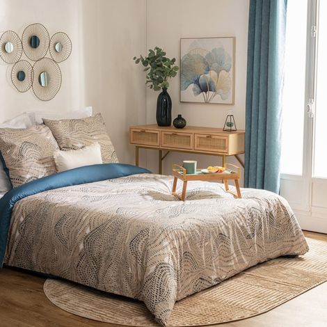 Housse de couette 260x240 Ilyan + 2 taies coton percale 80 fils (1/3)