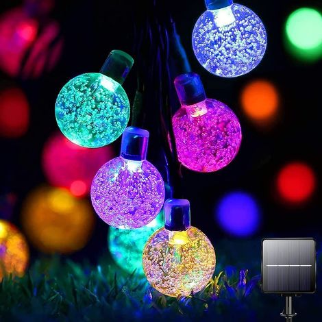 Guirlande lumineuse solaire, 60 boules de verre LED, 8 modes, 11M, lumière colorée, adaptée à la terrasse du jardin (1/5)