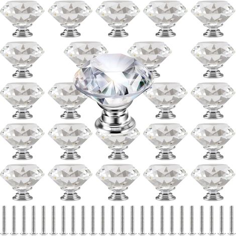 Lot de 24 boutons de porte décoratifs en cristal avec vis, en forme de losange, pour cuisine, armoire et tiroir (1/5)