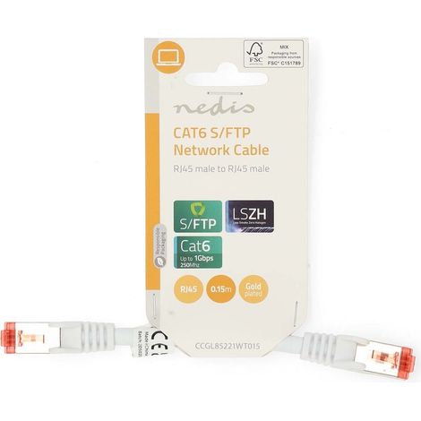 Nedis CAT6-Netzwerkkabel / RJ45 Stecker / RJ45 Stecker / S/FTP / 0.15 m / Rund / LSZH / Weiss / Label