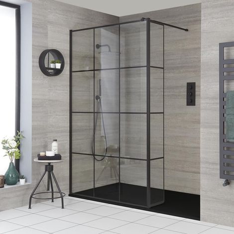 Hudson Reed Barq - Paroi de Douche Verrière avec Paroi de Retour et Receveur Gris Graphite - 120cm x 90cm (1/5)