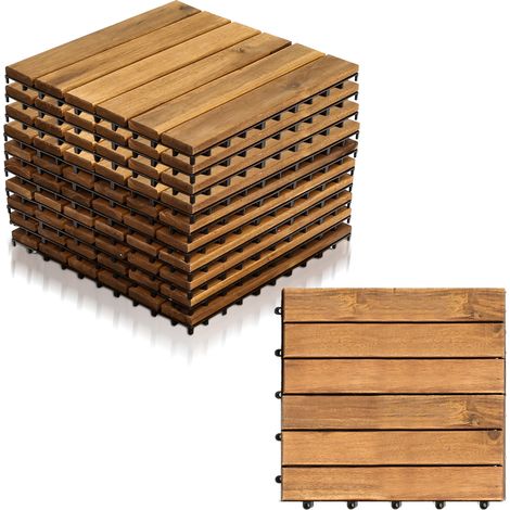Randaco Dalles terrasse Acacia 30x30cm 3m² 33 pièces clips solide facile à poser terrasse extérieure