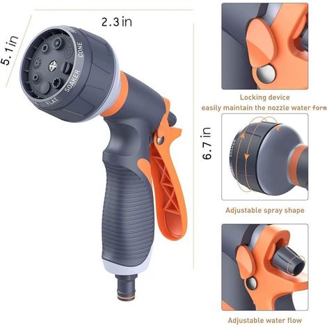 Buse de tuyau d'arrosage, buse de tuyau d'arrosage avec 8 modèles de jet d'irrigation réglables, buse de pulvérisation haute pression et pulvérisateur de tuyau pour jardin, nettoyage d (1/5)