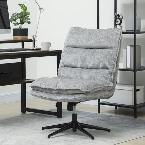 Chaise de bureau pivotante sans accoudoirs, revêtue d'un tissu doux, réglable en hauteur, pieds en acier, grise. (1/5)