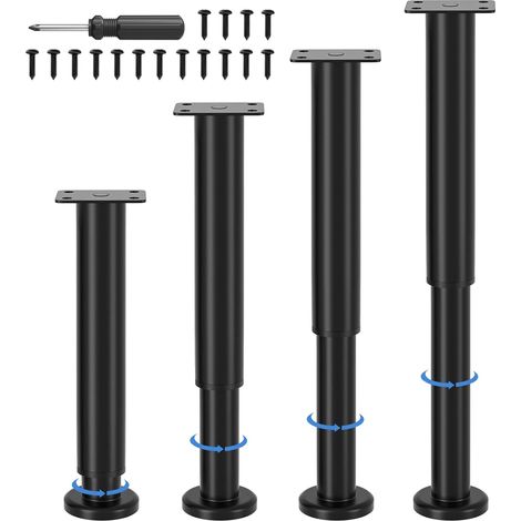 4 Stück Möbelfüße Verstellbar, Möbelfüße Höhenverstellbar 25-43cm, Metall Schwarz Möbelbeine, Möbelbeine für Schrank Fernsehschrank Bett Sofa Nachttisch Lehrstuhl Badezimmerschrank (1/5)