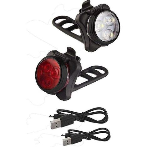Lampe Velo - LED Rechargeable USB - Avant Blanc Arriere Rouge - Pour Velo Route VTT Enfant - Ensemble 2 Pieces (1/5)
