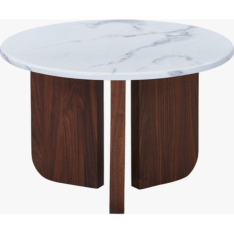 ELODIE XL Table à manger ronde en marbre composite pieds couleur bois foncé D120 cm (1/5)