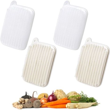Juego de 4 cepillos para limpiar verduras: cepillo para frutas y verduras, Cerdas suaves, zanahorias y raíces de loto, Tipo colgante, Color beige (1/5)