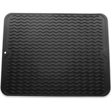 Tapis de séchage de vaisselle en siliCône Tapis de séchage de vaisselle antidérapant écologique et résistant à la chaleur pour la vaisselle, (noir, grand)- (1/5)