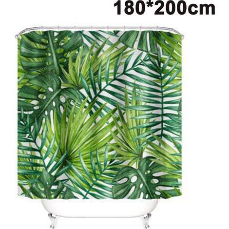Rideau De Douche - Polyester Anti-moisissure - Motif Feuilles De Bananier Vert - 180 x 180 Cm Ou 180 x 200 Cm - Avec 12 Anneaux Plastique Blancs