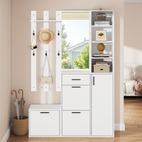 Flurmöbel 120 x 30 x 178 cm mit Spiegel, Haken und Stauraum OKMYHOME (1/5)