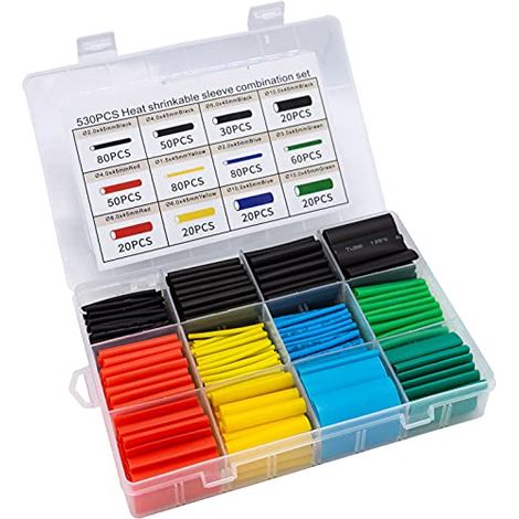 Gaine Thermorétractable - Rapport de Rétraction 2:1 - Isolation Électrique - 530 Pièces - 5 Couleurs - 12 Dimensions (1/5)