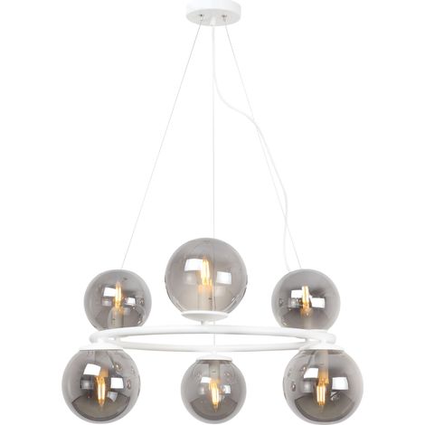 LAMPE À SUSPENSION BLANC AURA 6 ABAT-JOUR PLATS GRAPHITE E14 (1/5)