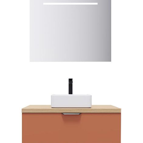 Meuble de salle de bain suspendu vasque à poser 90cm 1 tiroir Terracotta + miroir - Soho (1/5)