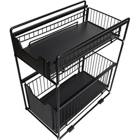 Slider a due strati estraibile cestello portaoggetti, Rack di stoccaggio da cucina,Scaffale portaspezie a 2 livelli per Cucina Mensola,nero, 37,4 × 26,5 × 44 cm (1/5)