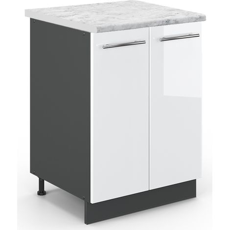 Meuble bas de cuisine Fame-Line, Blanc Haute brillance, 60 cm , PT Marbre, Vicco (1/5)