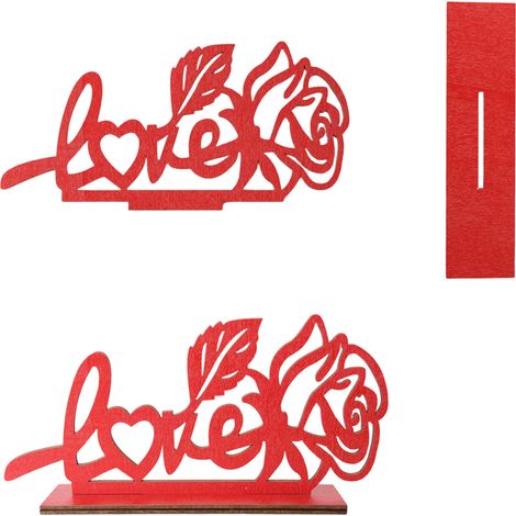 Ornement En Bois En Forme De Coeur - Panneau En Bois Avec Mot LOVE - Décoration De Table Pour Mariage Et Fête - Centre De Table Fleur De Rose En Bois - 1 Pièce (1/5)