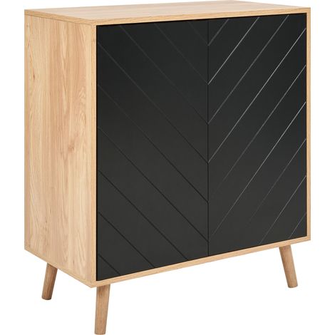 Aparador negro madera clara 76 x 40 cm MDF 2 puertas estantes dormitorio Bristow