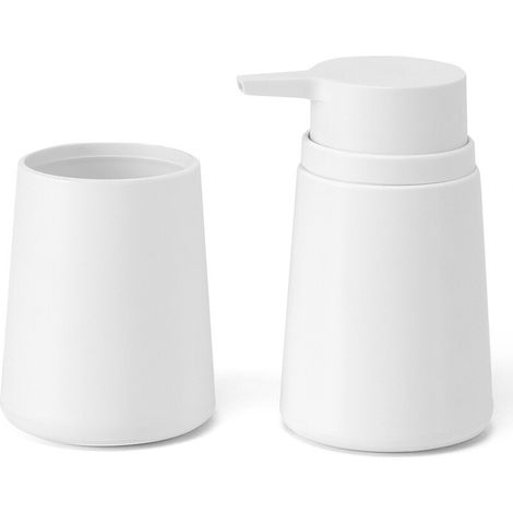 Set accessori bagno con dispenser e portaspazzolini bianco crema design tondo Pop (1/5)
