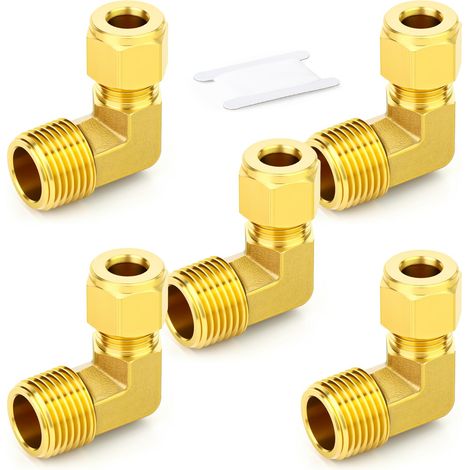 5 pièces raccords de tuyaux à compression en laiton, diamètre extérieur du tuyau 8 mm x filetage BSP 1/4" raccord union à compression mâle coudé à 90 degrés (1/5)
